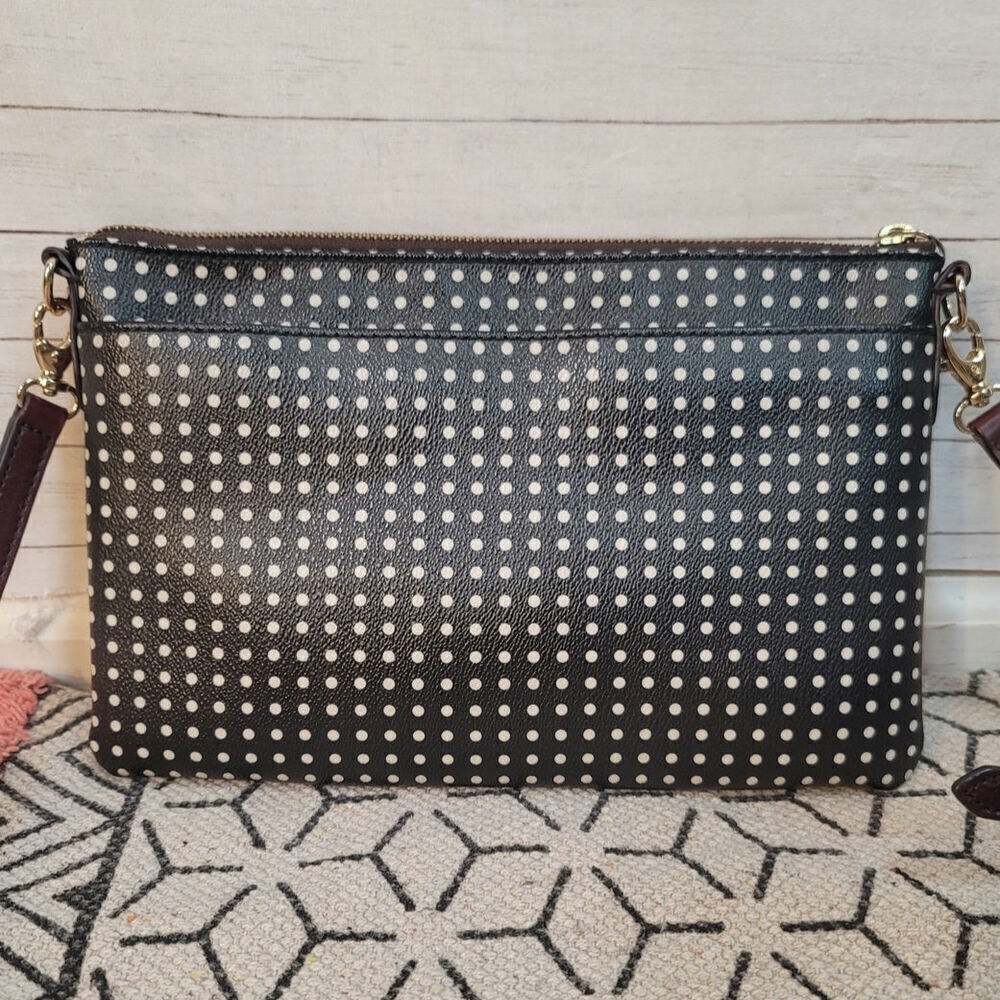 FOSSIL BLACK W WHITE POLKA DOT CROSSBODY PURSE W ADJUSTABLE STRAPS